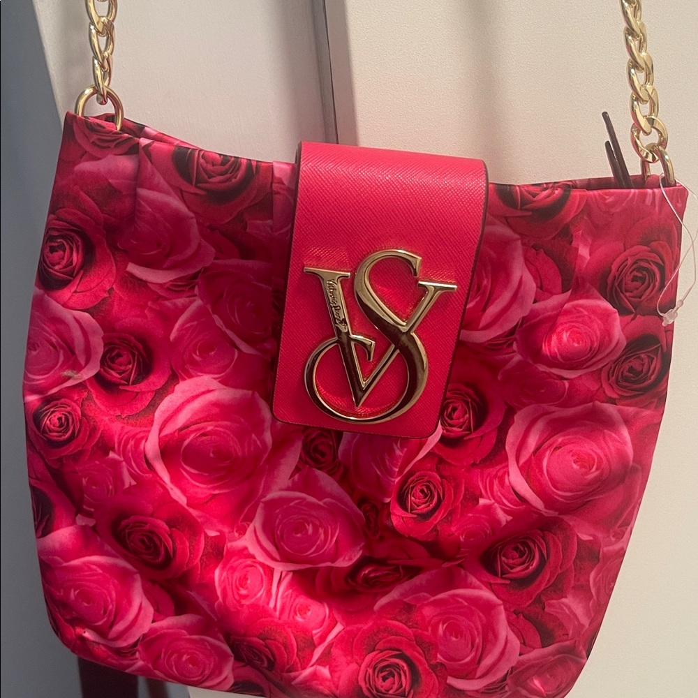 Victoria's Secret Red Rose Print Chain Strap Crossbody Shoulder Bag